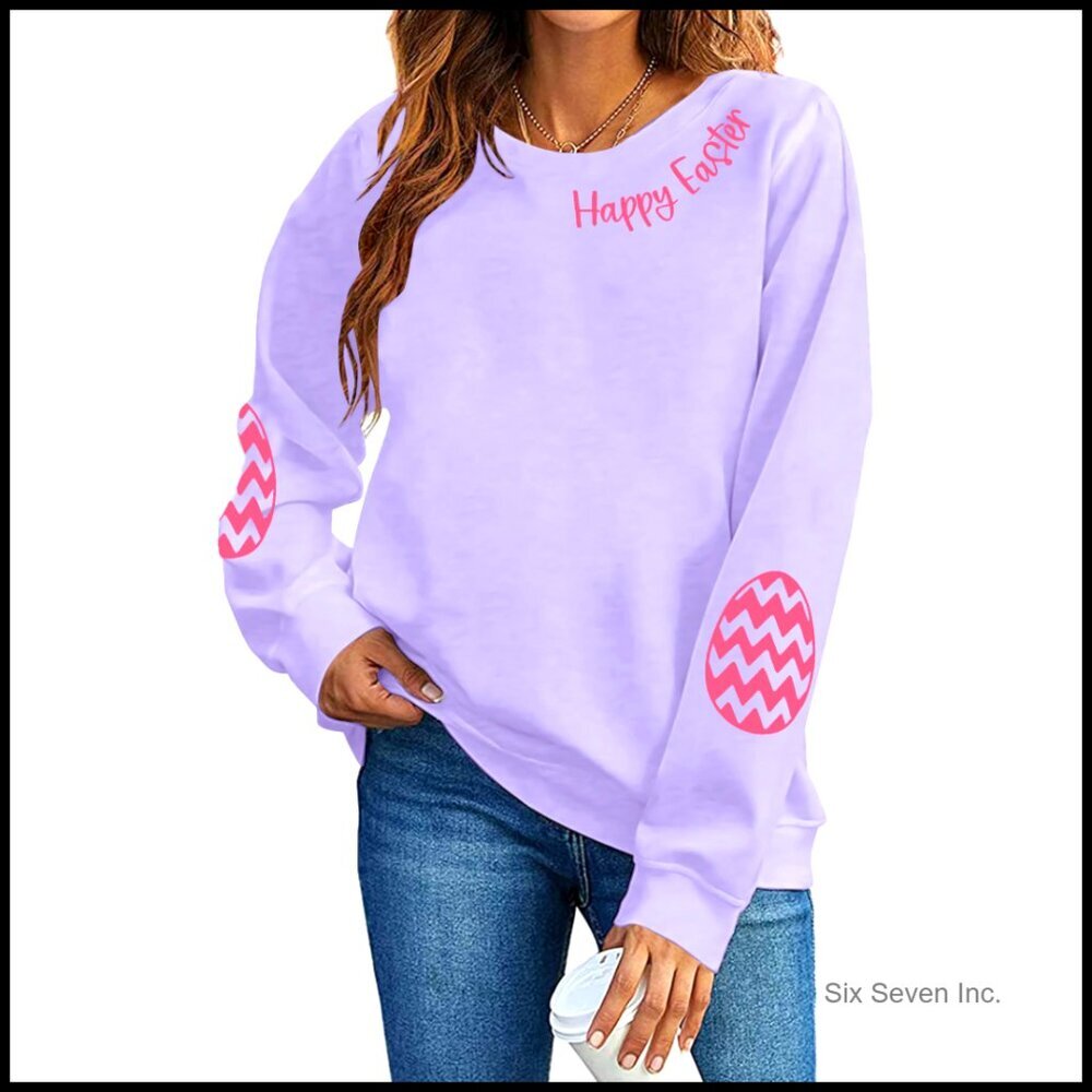 Happy Easter Graphic Long Sleeve Pullover Sweatshirt